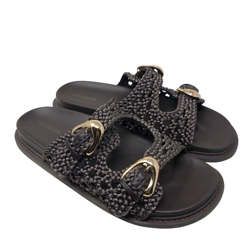 Cushionaire Waffle Sandals Womens 10 Brown Double Strap Woven Buckle Slides